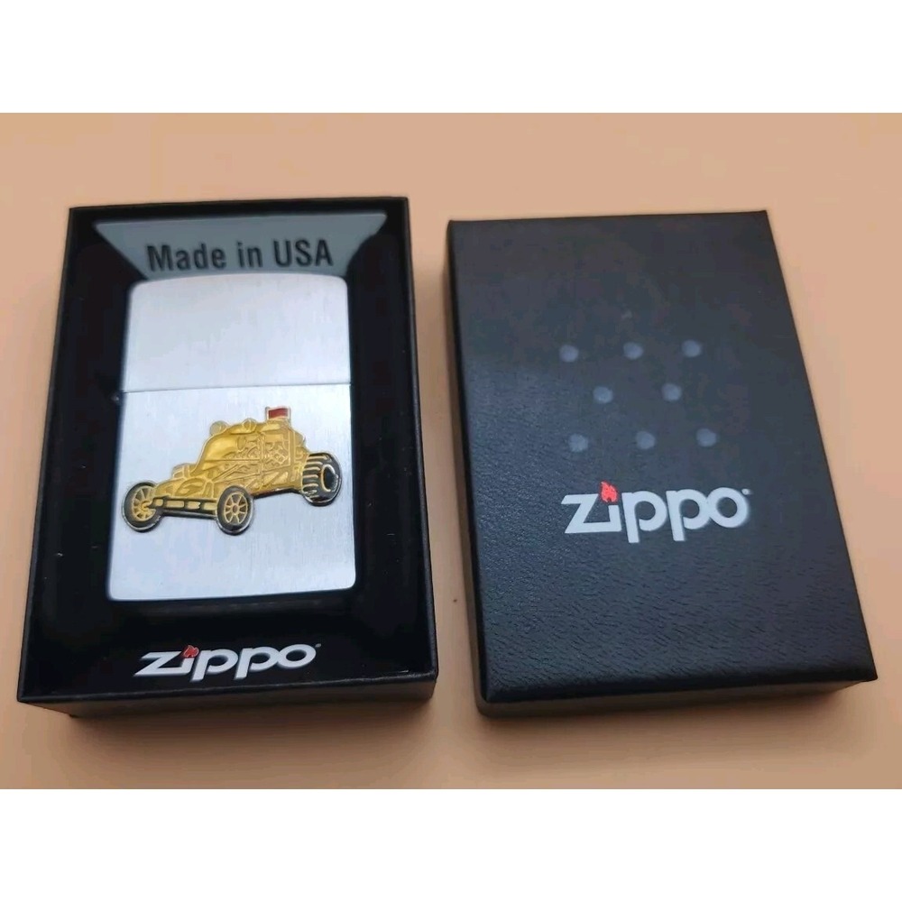 Zippo Lighter With A Off-road Racer Medallion Silver And Black,  Preowned - Picture 5 of 5